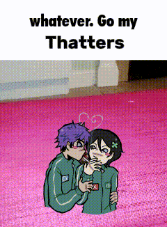 a cartoon of a boy and a girl on a pink rug with the words whatever go my thatters