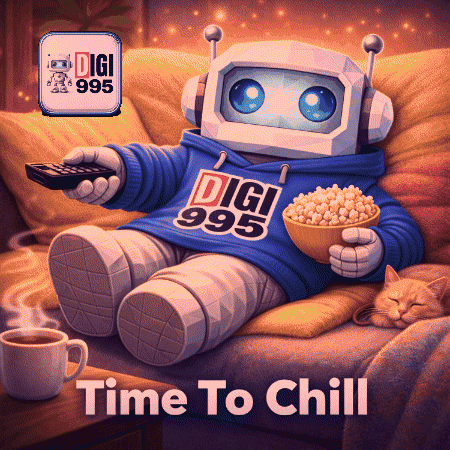 A cozy illustrated robot lounges in an armchair with “Time To Chill.”