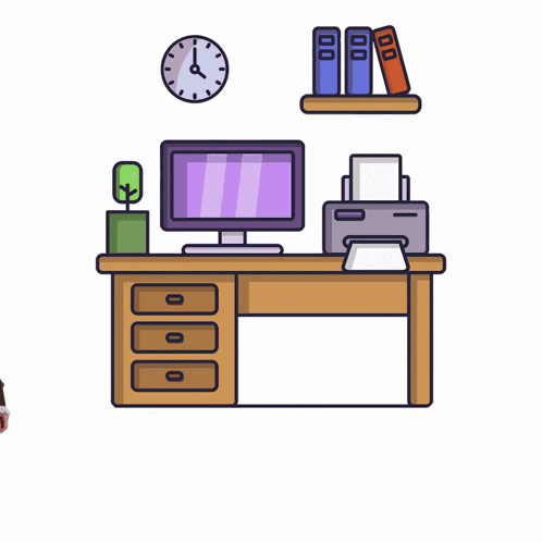 A minimalist desk-and-clock illustration conveys a slow boring workday.