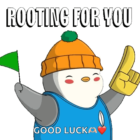 Pudgy penguin gives a thumbs-up under “ROOTING FOR YOU.”