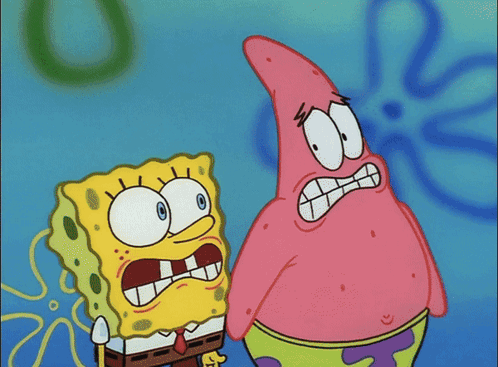 spongebob and patrick are looking at each other with their mouths open