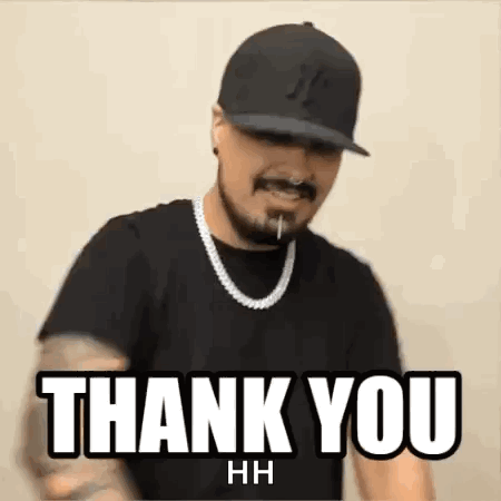 A man in a cap gives thanks beneath bold “THANK YOU” text.