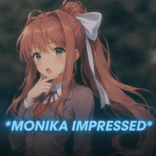 a picture of a girl with monika impressed written below her