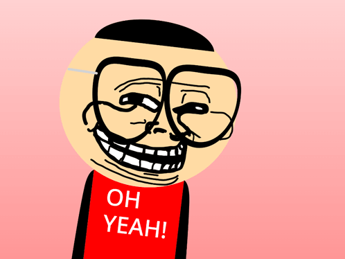 a cartoon character has a red shirt that says oh yeah
