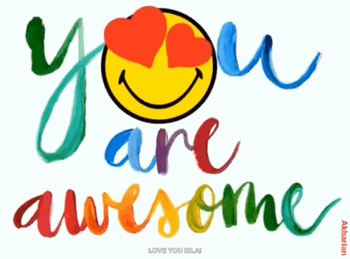 Colorful hand-painted lettering says “you are awesome” with a heart-eyes smiley.