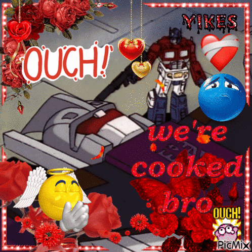 a picture of a robot in a bed with the words we 're cooked bro on it