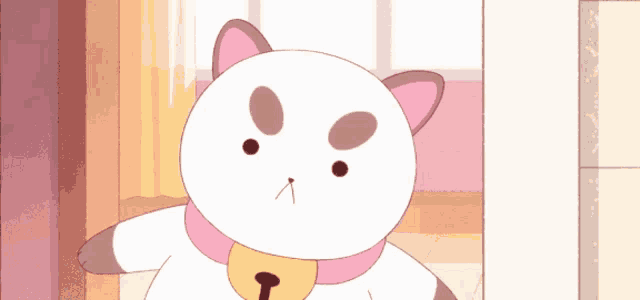 PuppyCat frowns and shrugs in an animated pastel room.