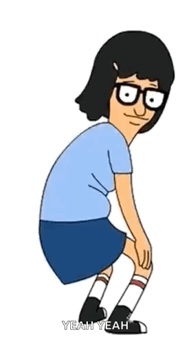 Tina Belcher bends forward in an awkward cartoon dance pose.
