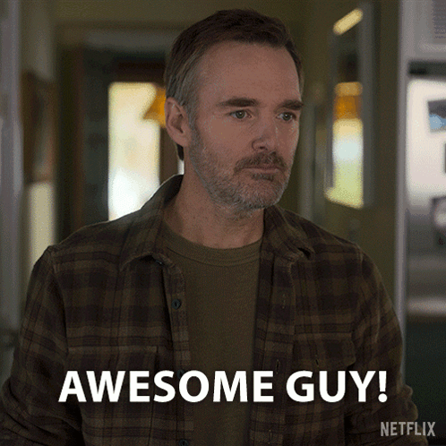A man in a plaid shirt is captioned “AWESOME GUY!”