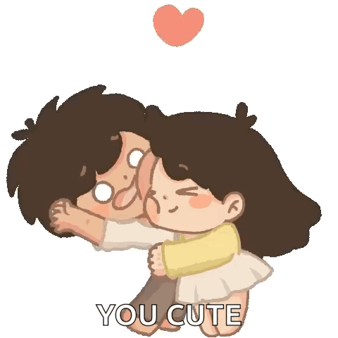 A cartoon couple cuddles beneath a single pink heart.