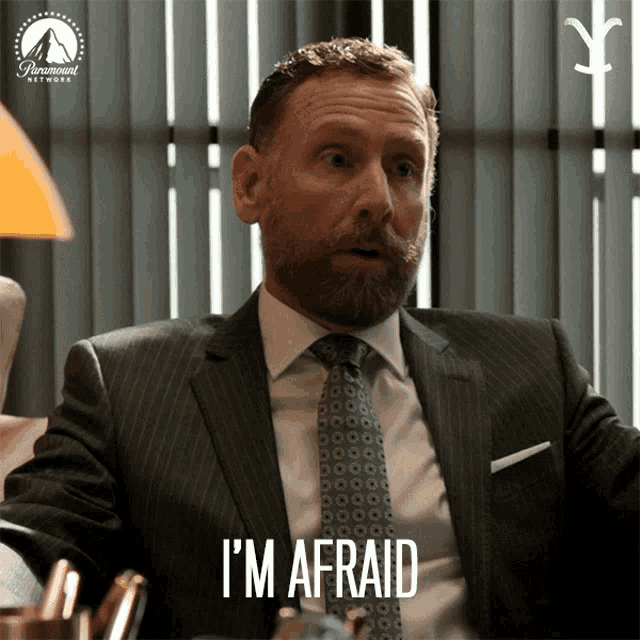 a man in a suit and tie says i 'm afraid in front of a paramount network logo