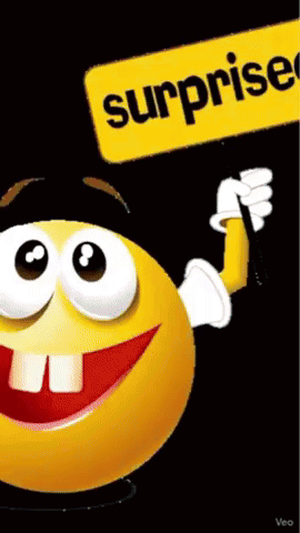 A smiling emoji raises a “surprise” sign against a dark background.