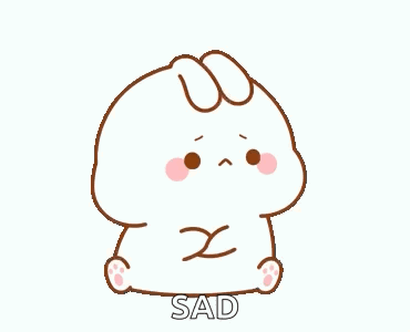 A small white bunny fidgets anxiously with its paws, captioned “SAD.”