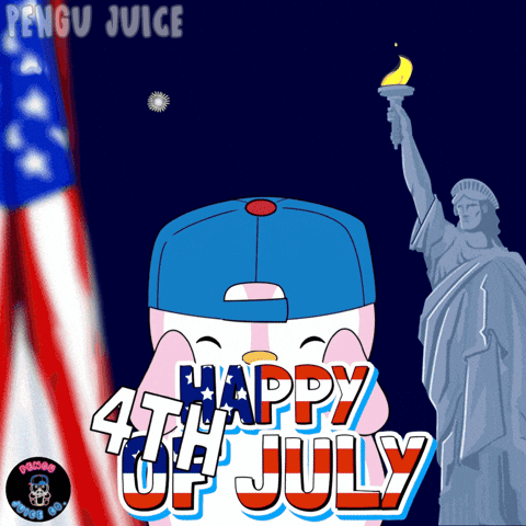 a happy 4th of july greeting card with a statue of liberty in the background