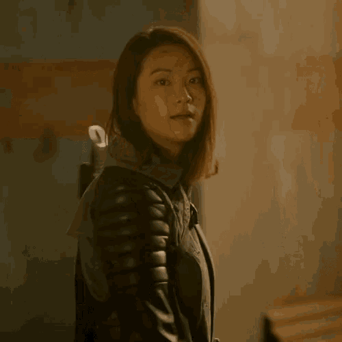 a woman in a leather jacket is saying `` i 'm tired of hearing what you think '' .