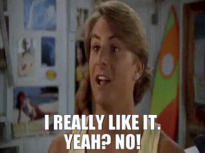a woman says " i really like it yeah no " in front of a surfboard