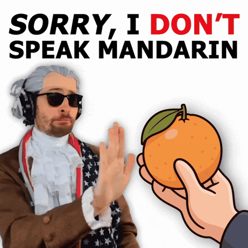 a man in a costume says sorry i don t speak mandarin