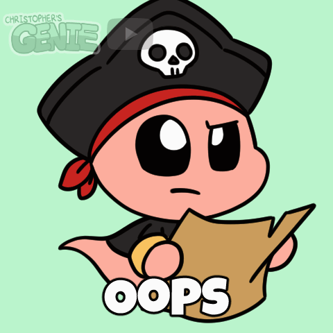 A pirate-hat cartoon character points at a map with “OOPS” below.