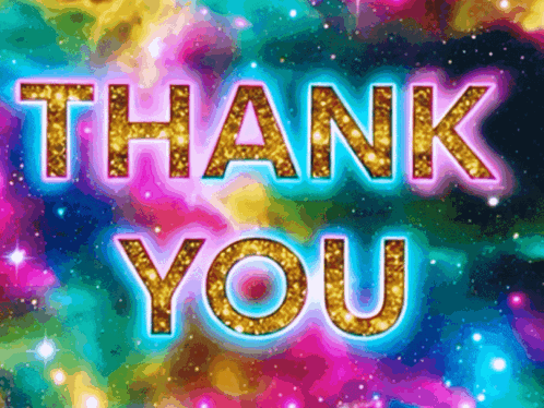 a colorful background with the words thank you written in gold
