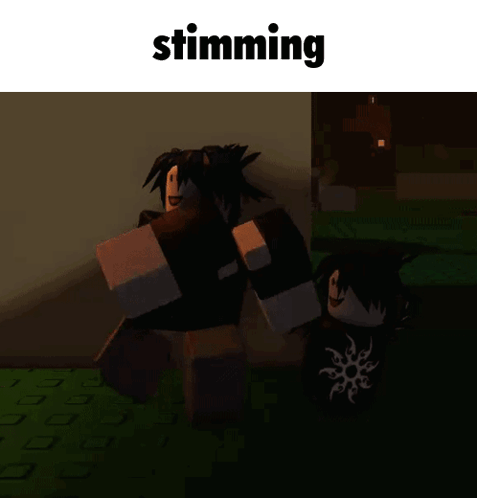 a cartoon character is standing next to another cartoon character with the word stimming above them