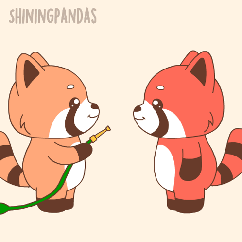 a cartoon of a raccoon spraying another raccoon with hearts and the words shiningpandas below it