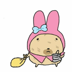 a cartoon drawing of a potato wearing a bunny hat