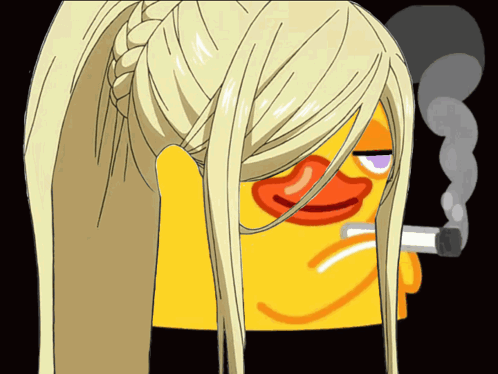 a cartoon drawing of a woman with long blonde hair smoking a cigarette