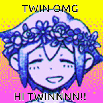 a drawing of a girl with a flower crown on her head and the words `` twin-omg hi twinnn ! ''