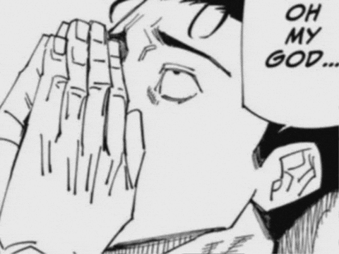 A black-and-white manga character facepalms beside “OH MY GOD...”