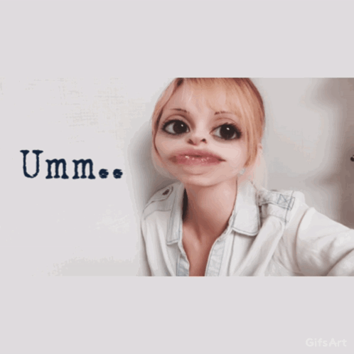 a girl with her tongue sticking out and the word umm written above her
