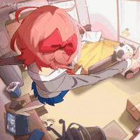 a girl with red hair is laying on a bed with a stuffed animal in her lap .