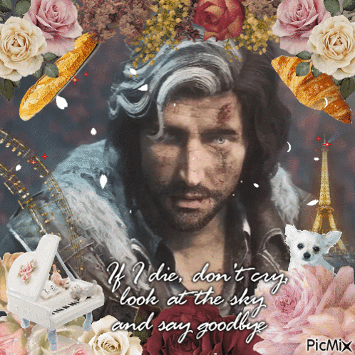 a picture of a man with a quote that says if i die don t cry look at the sky and say goodbye