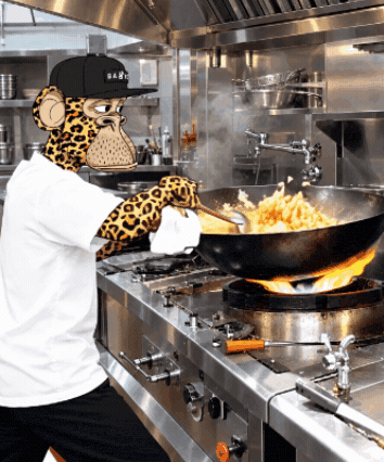 a monkey wearing a hat that says baby is cooking food in a kitchen
