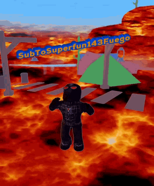 a cartoon character in a video game with the name subtosuperfun143fuego written on the bottom