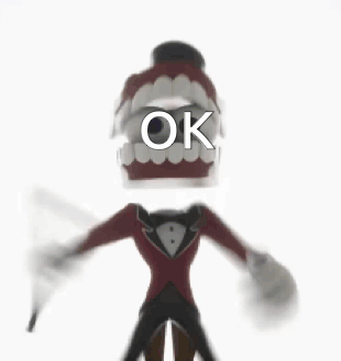 a cartoon character with big teeth and a bow tie is holding a microphone and saying ok .