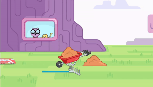 a cartoon drawing of a wheelbarrow full of dirt