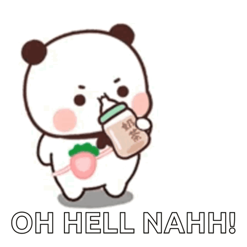 A Peach Goma panda drinks from a carton with the caption “OH HELL NAHHH.”