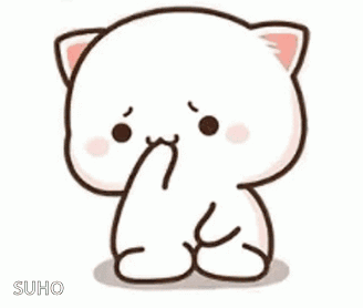A cute white cartoon cat nervously picks its nose with an anxious look.