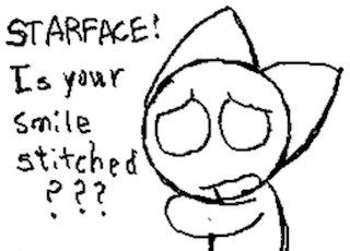 a black and white drawing of a cat with the words starface is your smile stitched written on it