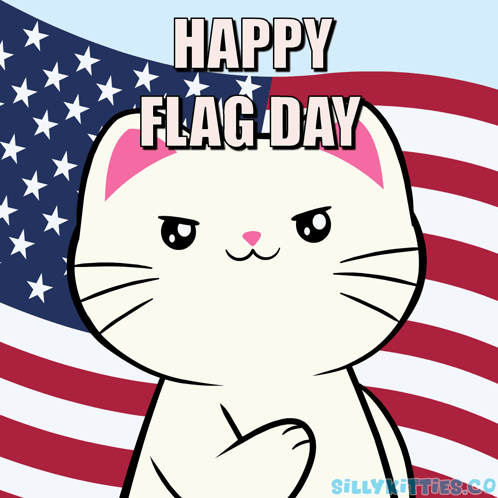 a picture of a cat with the words happy flag day written on it