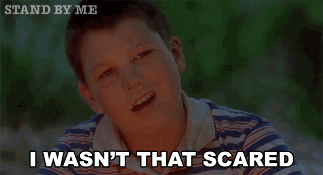 a boy says " i wasn 't that scared " in a movie scene