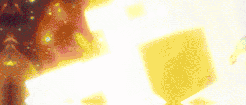 a computer generated image of a explosion with a yellow cube in the foreground