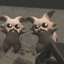 two cartoon characters are standing next to each other with their eyes closed