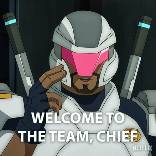 a cartoon character with the words welcome to the team chief