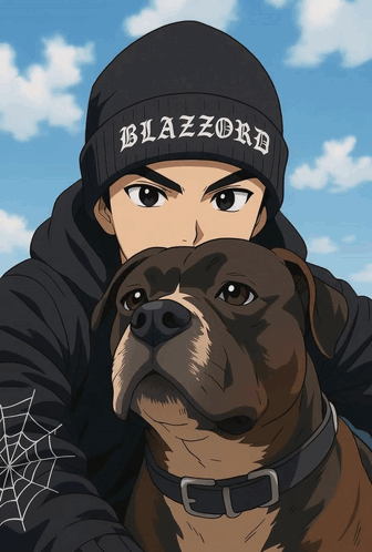 a man wearing a beanie that says blazzord on it