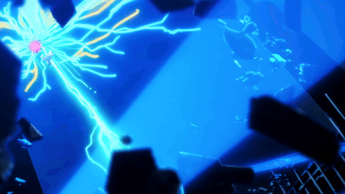 a blue lightning bolt is coming out of a hole in the ground