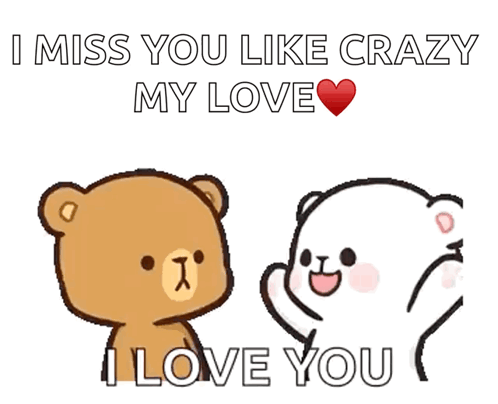 Milk and Mocha cartoon bears cuddle under “I MISS YOU LIKE CRAZY MY LOVE.”