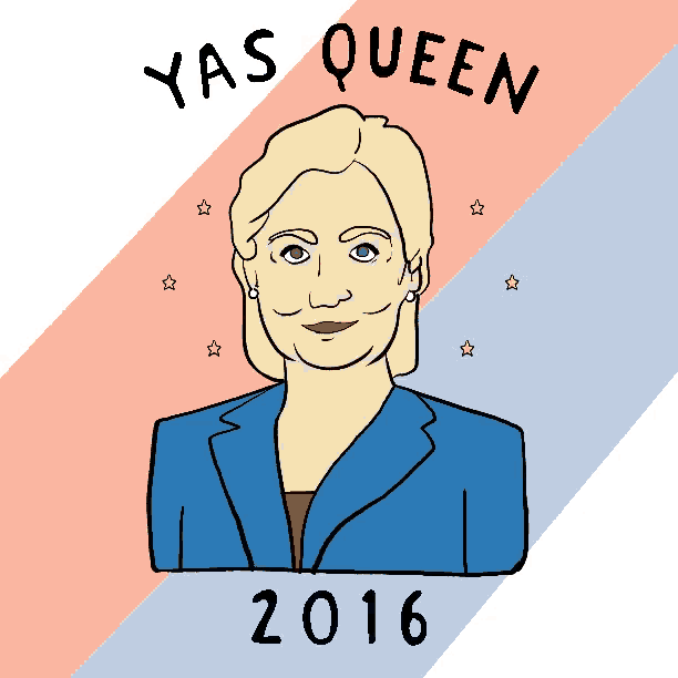 a cartoon drawing of hillary clinton with the year 2016