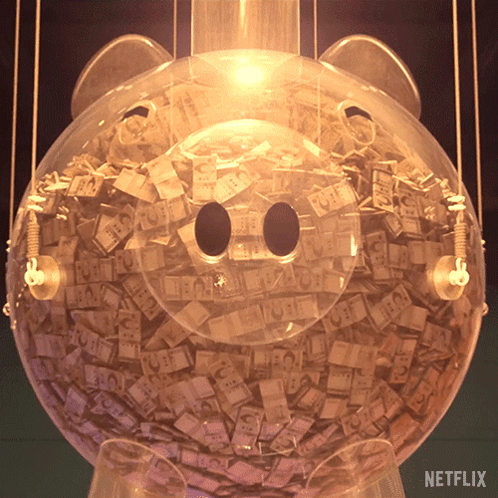 a clear piggy bank filled with money with a netflix logo on the bottom