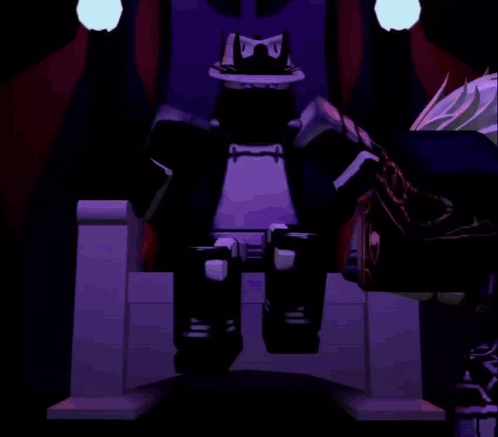 a cartoon character with purple eyes and a purple mask